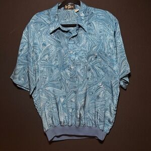 VTG Alan Stuart Polo Shirt Mens Large Blue Shiney Marbled Snake Print Banded Mob